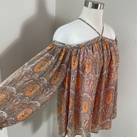 NEW Ann Taylor Factory Womens Large Off The Shoulder Blouse Paisley Boho Shirt - Picture 2 of 9